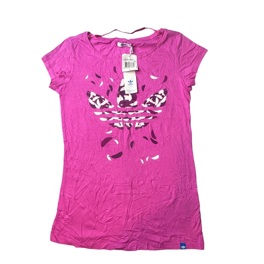 Adidas T Shirt Girls L Pink G Tee TRF Graph Trefoil Logo Slim Fit O59284
